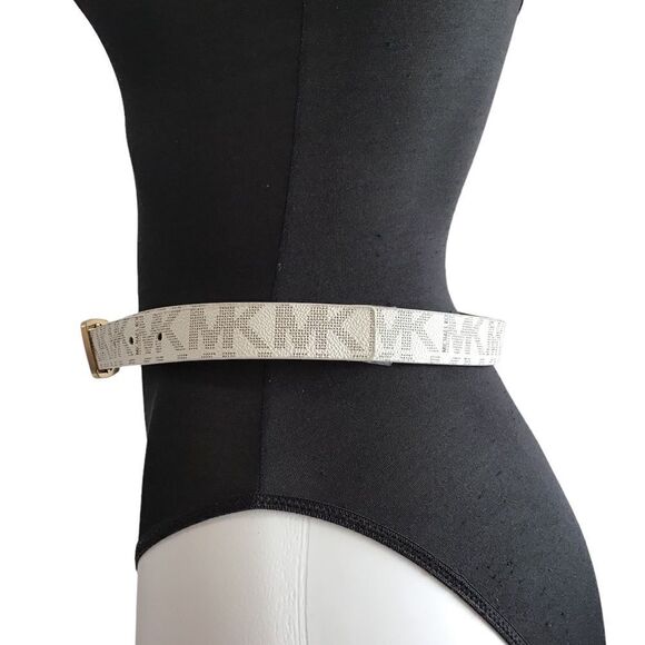 MICHAEL Michael Kors White Synthetic Leather Logo Belt - Picture 2 of 7